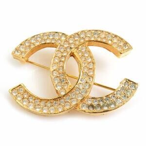 Chanel Cc Logo Brooch Gold-Tone Metal #209735C61B
